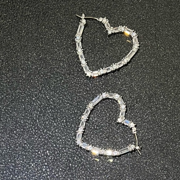 GIVENCHY Silver Pave Baguette CZ Crystal Heart Shaped Hoop Hook Earrings - Picture 11 of 11